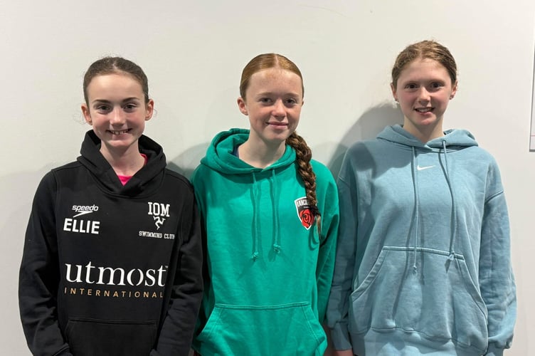 The three debutants for the Utmost Wealth-sponsored Isle of Man Swimming Club at the recent Lancashire Championships: (left to right) Ellie Rowlands, Jorja Hedley and Faith Teare