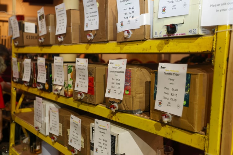 Kegs of different beers on offer