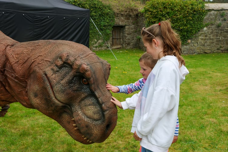The children get up close to the dinosaurs during the event