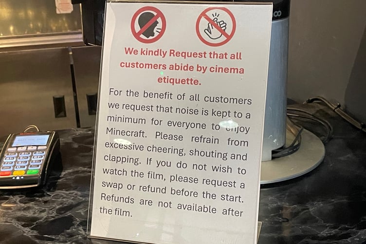 Warning about behaviour before watching A Minecraft Movie at the Palace Cinema in Douglas