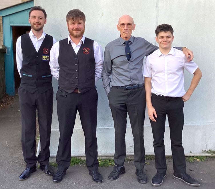 The finalists in Isle of Man Billiards and Snooker Association's Pairs final: (left to right) runners-up Darryl Hill and Dollin Mercer plus winners Paddy Delaney and Leon Martin