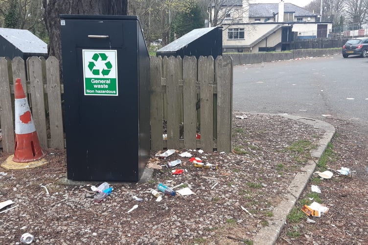 Litter at the Quarterbridge car park on Peel Road, Douglas