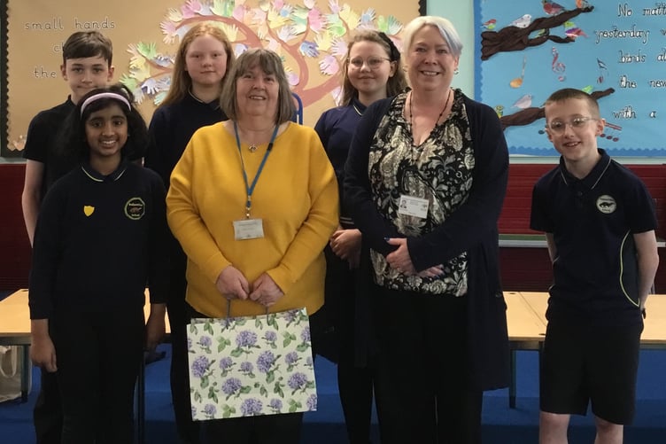 Helen with Headteacher Riss Forrester and the school’s prefects