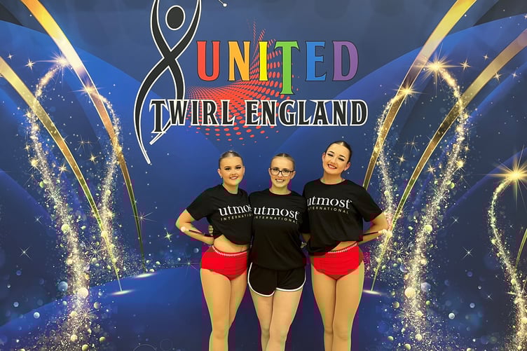 Baton twirlers Faiyth Challenor, Emily Challenor and Maisie Belcher-Smith