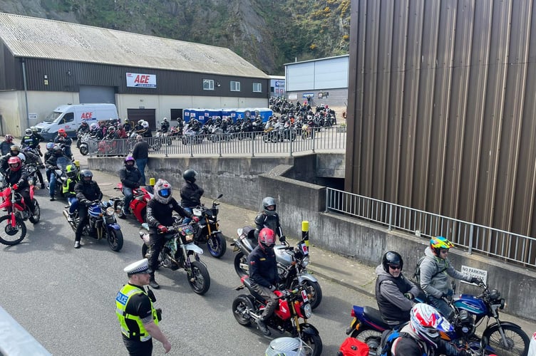 The bikes setting off from South Quay Industrial Estate in the inaugural H&H Easter Bunny Ride Out in aid of Hospice Isle of Man.