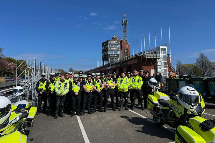 The Roads Policing Unit at the Grandstand for the inaugural H&H Easter Bunny Ride Out in aid of Hospice Isle of Man.