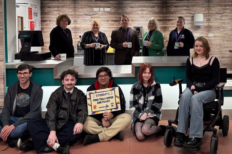 Back row (left to right:) Jo Richardson (vice-principal), Kerry Birchall (adult learning manager), Rom Kesa (head of internal operations), Julia Simpson (secretary to the principal), and Andrea Sherwood (library manager). Front row: UCM student council members