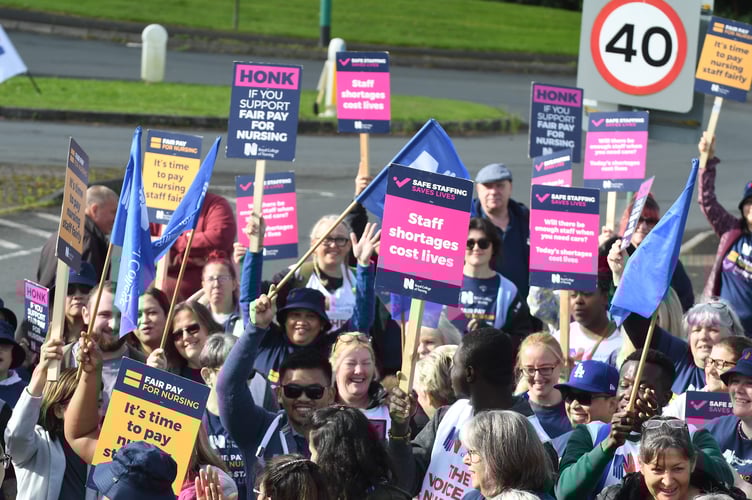 Strike action outside Noble's Hospital by members of the Royal College of Nursing back in 2023
