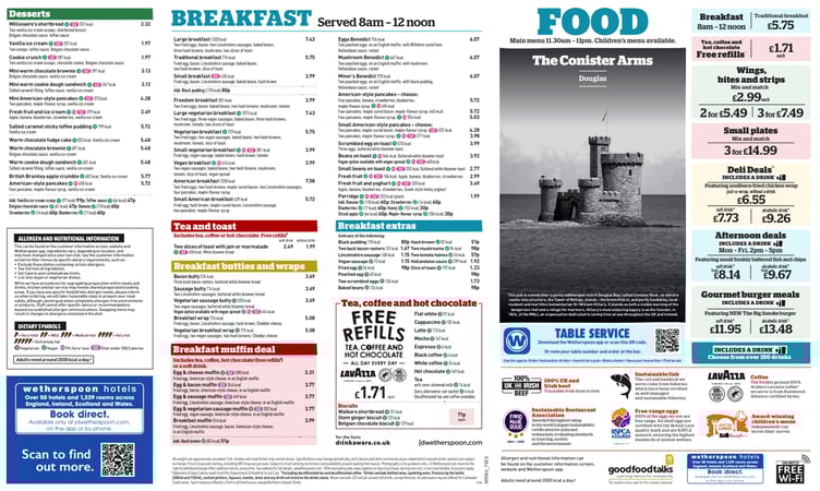 Douglas Wetherspoons menu