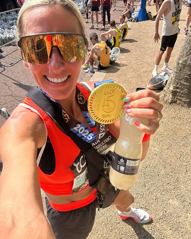Christa Cain after finishing the London Marathon on Sunday