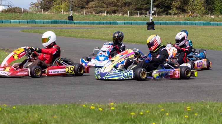 Travis Bradshaw leads the field on his way to winning the junior Rotax class at Jurby last weekend (Photo: Tregurtha Photography)
