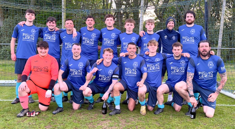 The DHSOB team that secured promotion back to the Canada Life Premier League with a dramatic last-gasp victory over RYCOB on Tuesday evening (Photo: Dean Turton)