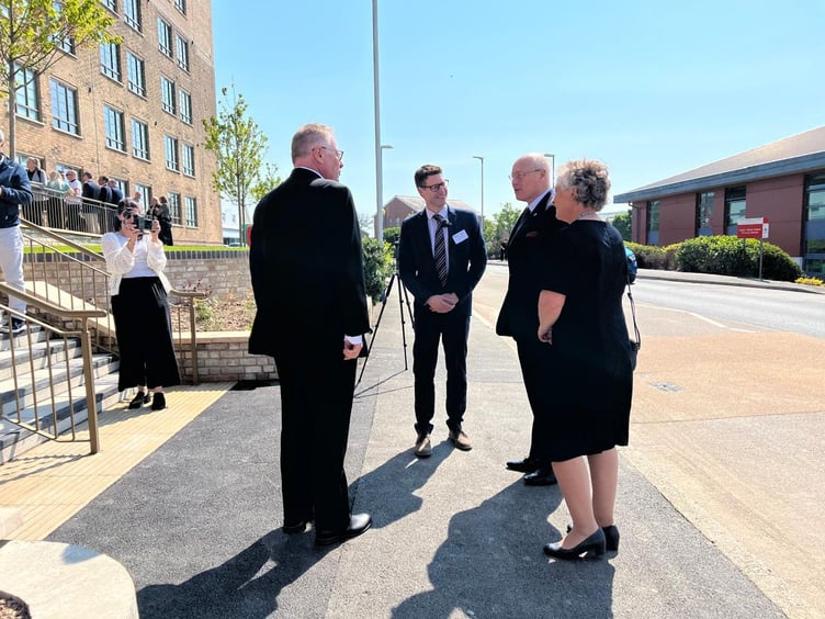 The Lieutenant Governor Sir John Lorimer and Lady Lorimer are greeted at Thie Clag by members of the MDC
