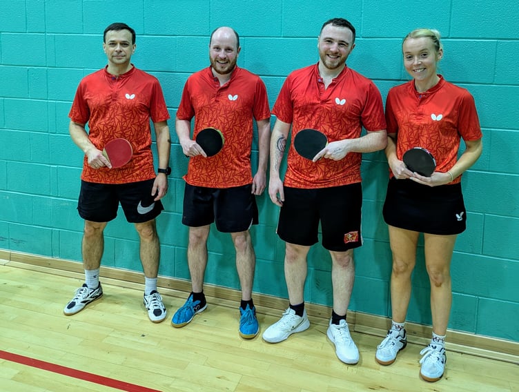 The Isle of Man team that recently played their final British League fixture of the season. Pictured from left to right: Mike Tamarov, Scott Lewis, Duncan Alexander and Becky Taylor (Photo: Ken Mitchell)