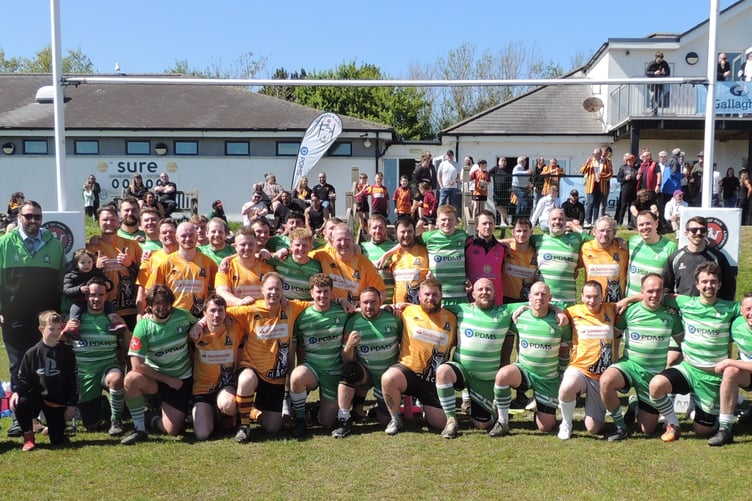 The PDMS Southern Nomads and IoM Barbarians teams that faced off in the Manx Plate final at Ballafletcher on Saturday. Nomads came out on top 50-24 to seal the silverware (Photo: Tony Wilson-Spratt)