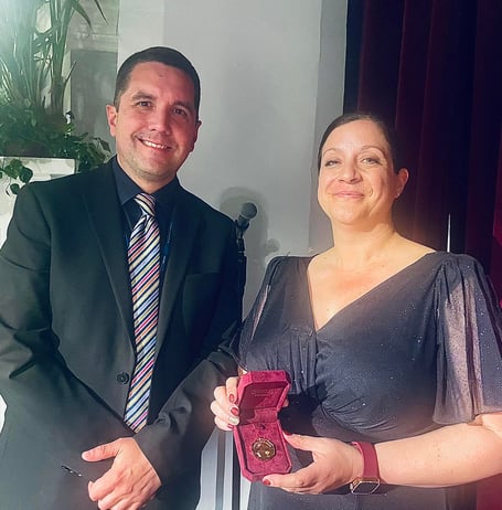 This year's Cleveland Medal winner Ruth Tickle with adjudicator Daniel Chandler