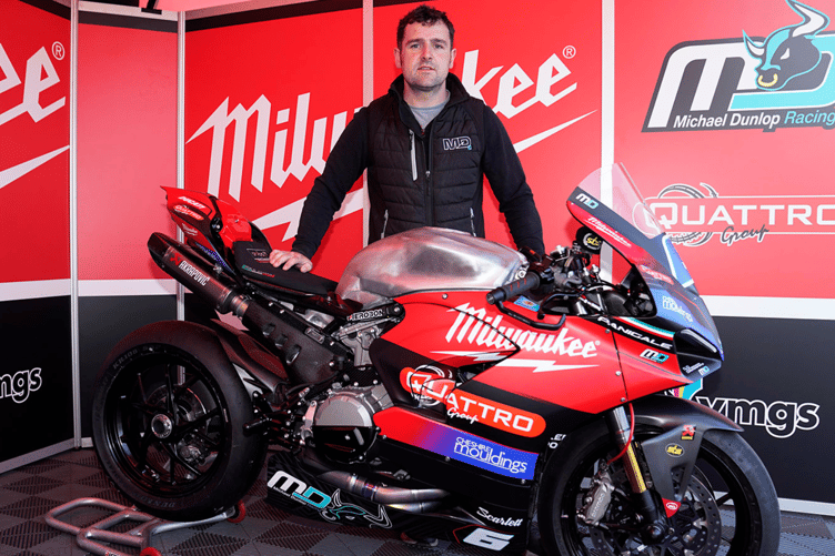 Michael Dunlop and the Milwaukee Ducati V2 Panigale he will ride in the TT's Supersport races