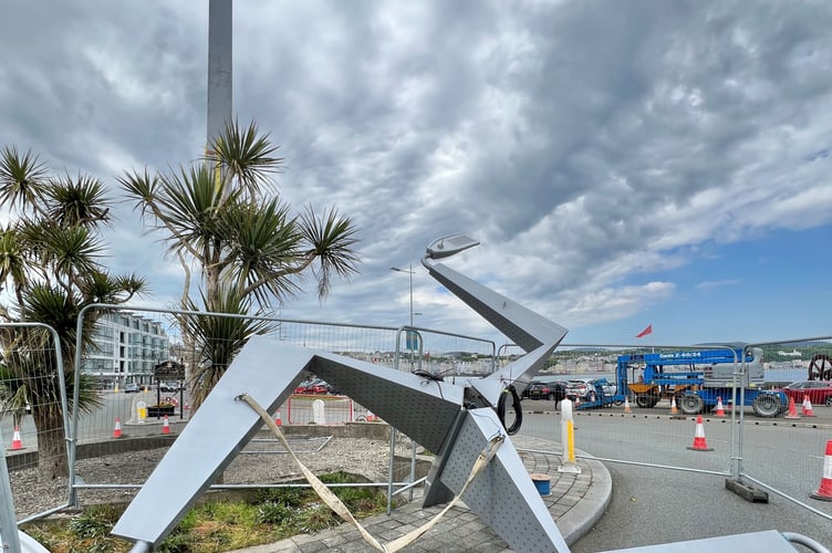 Giant illuminated Three Legs of Man takes shape at Peveril Island