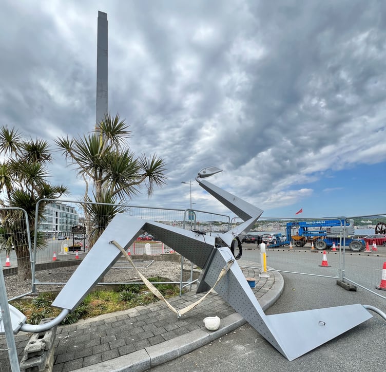 Giant illuminated Three Legs of Man takes shape at Peveril Island