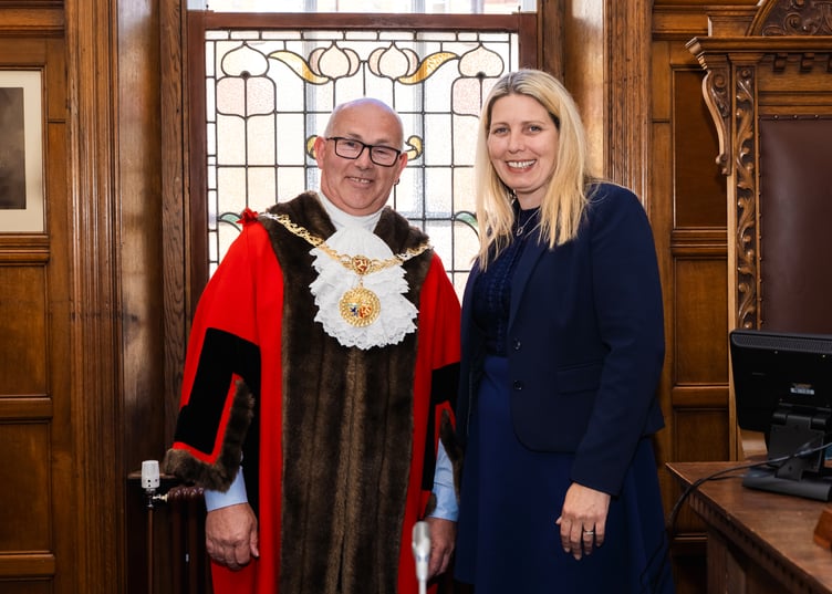 Mayor Steven Crellin and predecessor Natalie Byron-Teare