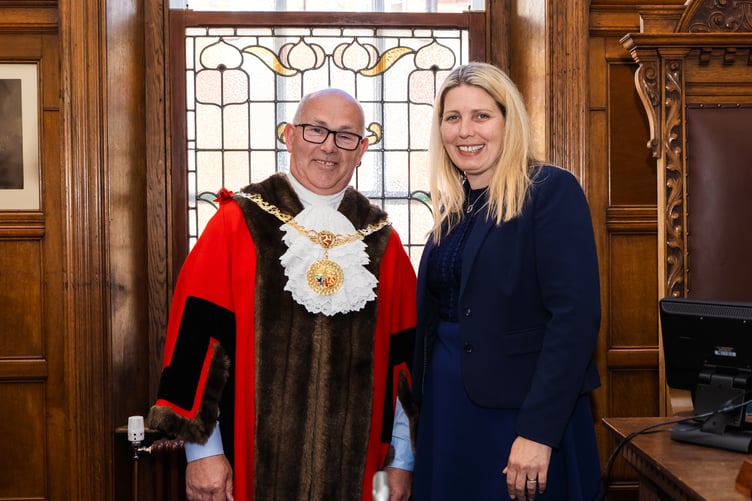 Mayor Steven Crellin and predecessor Natalie Byron-Teare