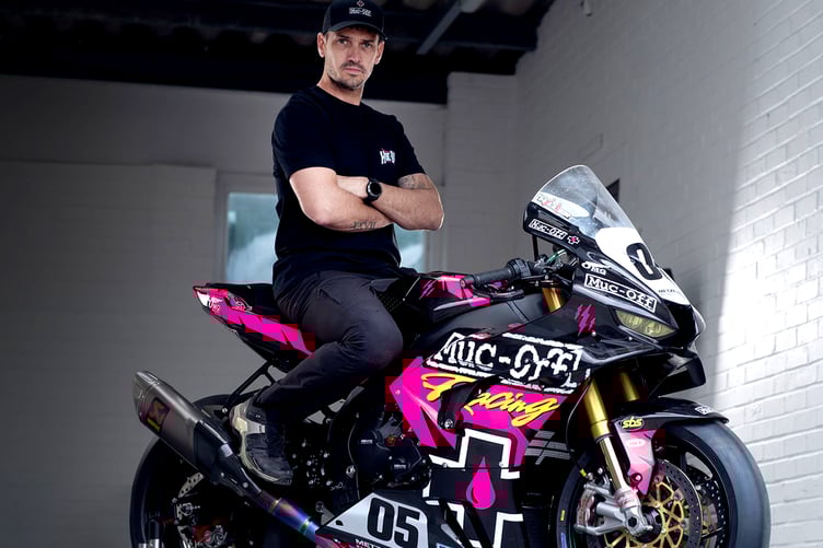 James Hillier onboard the Muc-Off liveried Honda Fireblade he will campaign in the Superbike and Superstock classes at the forthcoming TT Races