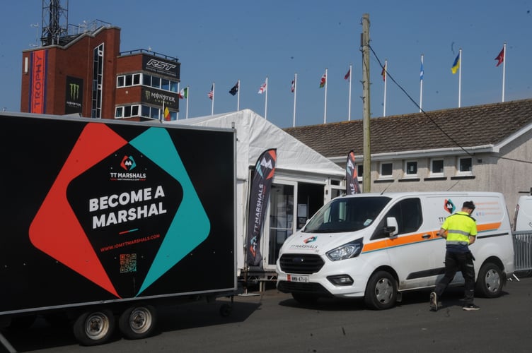 The Isle of Man TT Marshal Association is setting up their tent in the same spot as last year