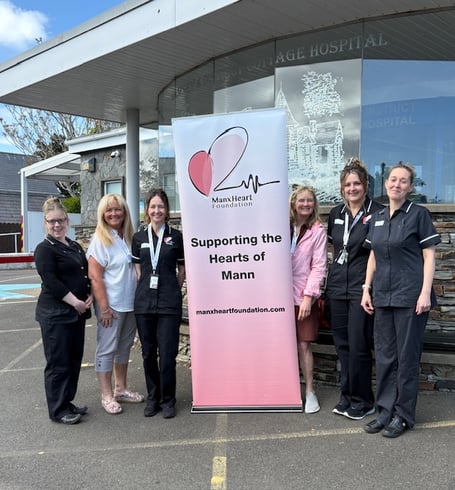 The 'Primary Prevention of Heart Disease' clinic team with representatives of the Manx Heart Foundation at Ramsey and District Cottage Hospital