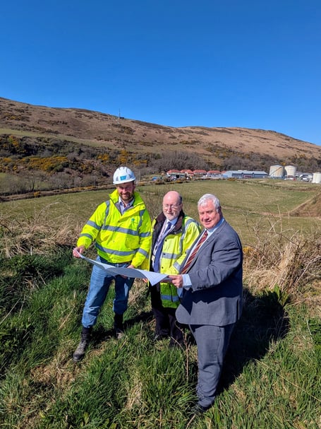 Pictured (left to right): Scott Arbuthnott from Eric Wright Water Ltd, Manx Utilities project engineer Bob Stimpson and Manx Utilities chairman John Wannenburgh MHK