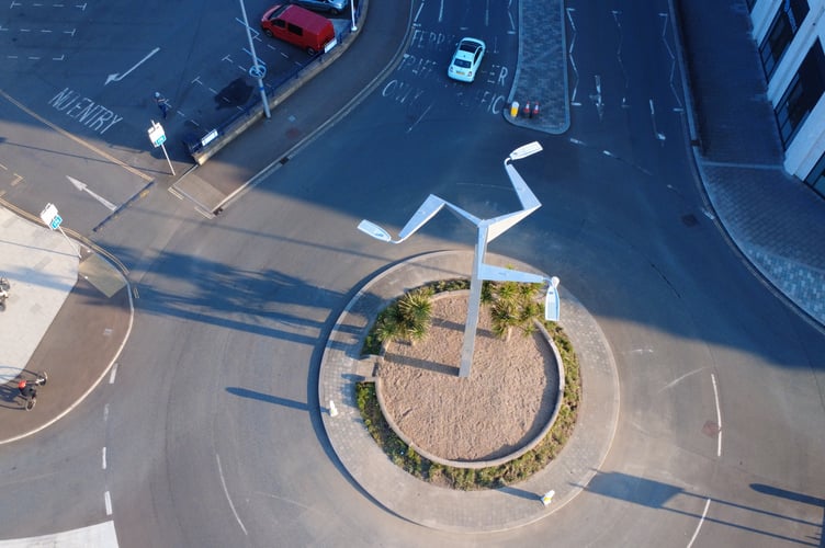 A drone shot of the new Three Legs lighting column