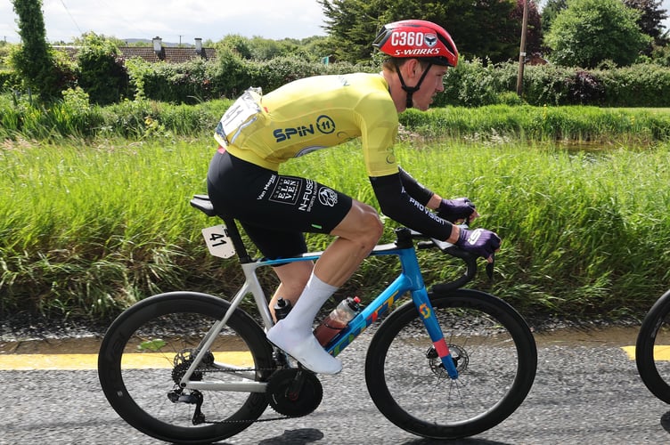 George Kimber in action in the yellow jersey during the fifth stage of the Ras on his way to winning the general classification overall (Photo: Lorraine O'Sullivan)