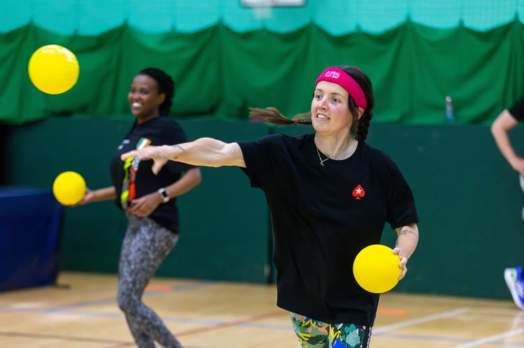 Balls fly around at the charity dodgeball tournament