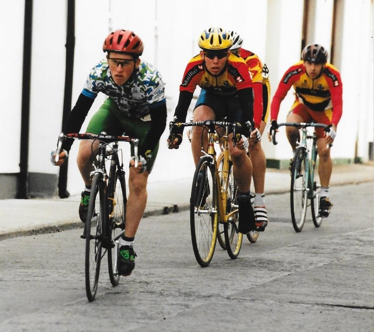 Sir Mark Cavendish (second from left) pictured competing in the Castletown Crit race back in 2000 when he won the five-lap junior race