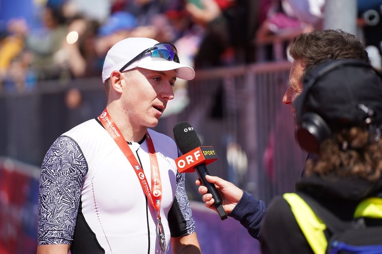 Will Draper being interviewed after the weekend's race in Austria (Photo: Martin Rauscher/Challenge Family)