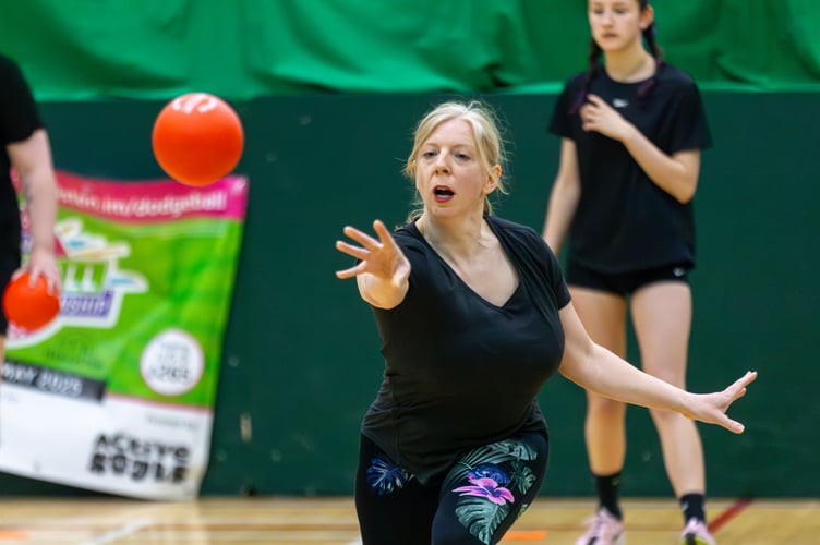 One player takes aim during the dodgeball tournament at the NSC