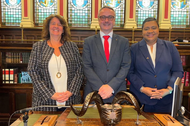 Tara Carter speaker of the Anguilla House of Assembly (right) with the Speaker of the House of Keys, Juan Watterson and Deputy Speaker Ann Corlett