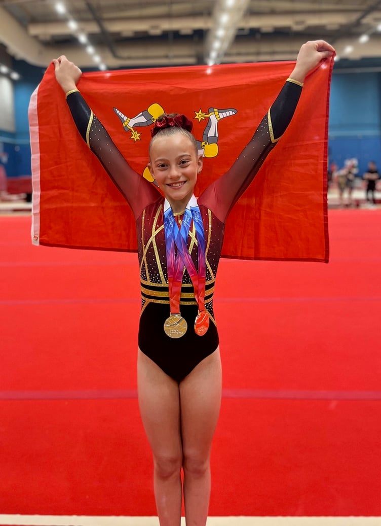 Lora Markova with the two medals she won at the British Gymnastics National Finals in Stoke-on-Trent
