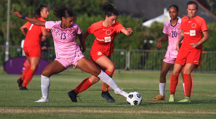 The Isle of Man women (in red) won the bronze medal at the 2023 Island Games in Guernsey (Photo: Dave Norton)