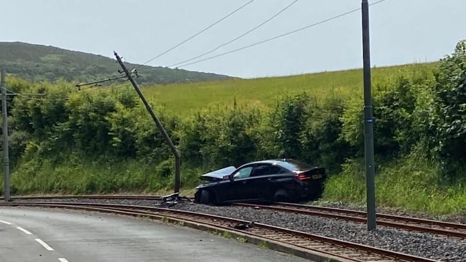Crashed Line Car crashes into pole on Manx Electric Railway line | iomtoday.co.im
