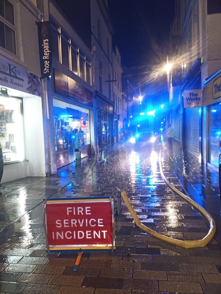Fire on a shop front in Strand Street, Douglas