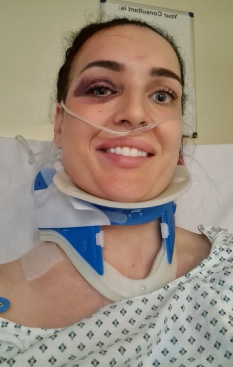 Veronika Hankocyová posted this selfie from her Noble's Hospital bed