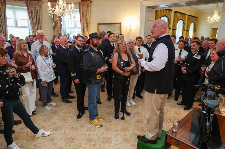 Lieutenant Governor Sir John Lorimer addresses the crowd at the TT Reception held at Government House