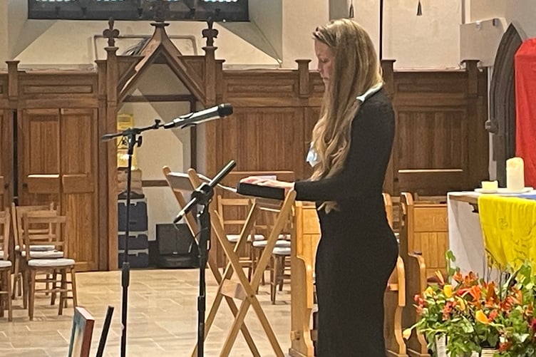 Chris's partner Courtney Pollock pays tribute to him at the service celebrating his life at St German's Cathedral in Peel