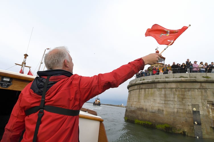 Pictured is Matt Cain, owner of Lady of Mann lifeboat No.8, as the boat leaves Ramsgate