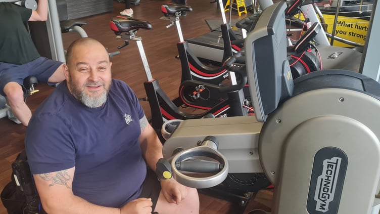 Mike Ryan using the hand crank machine at the NSC