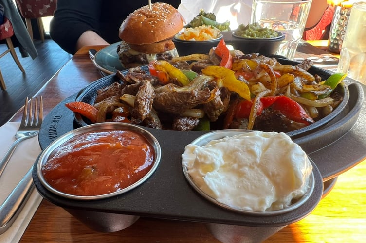 The sizzling beef fajita platter at the Barbary West Coast Grill in Douglas