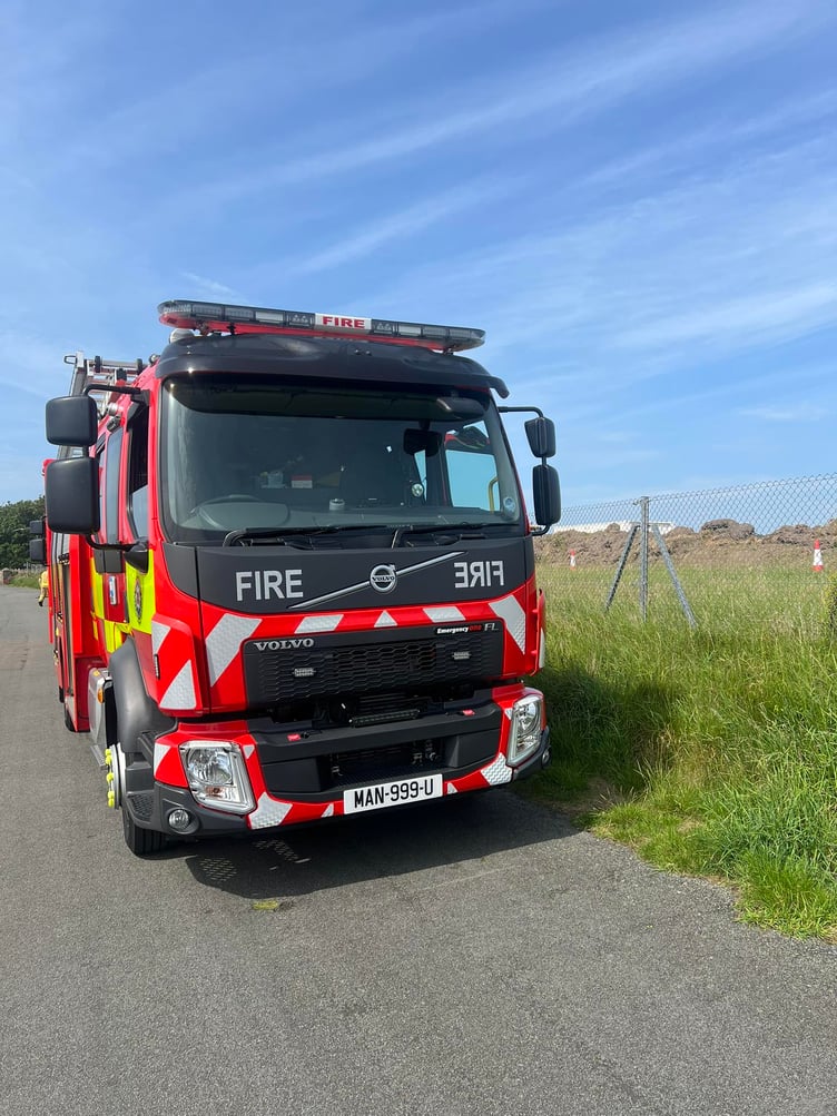A fire engine situated at Derbyhaven, at the back of Ronaldsway Airport