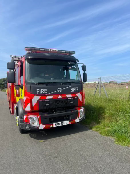 A fire engine situated at Derbyhaven, at the back of Ronaldsway Airport