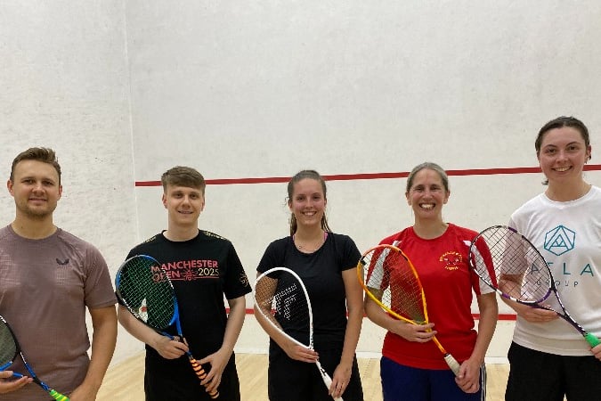 The Isle of Man squash squad (left to right) Thomas Whiteway, Patrick Fitzpatrick, Clare Townsend, Dasa Brynjolffssen and Beth Jones