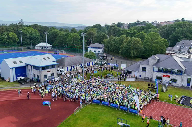 An aerial shot as competitors on Saturday morning prepare themselves for the grueling walk ahead
